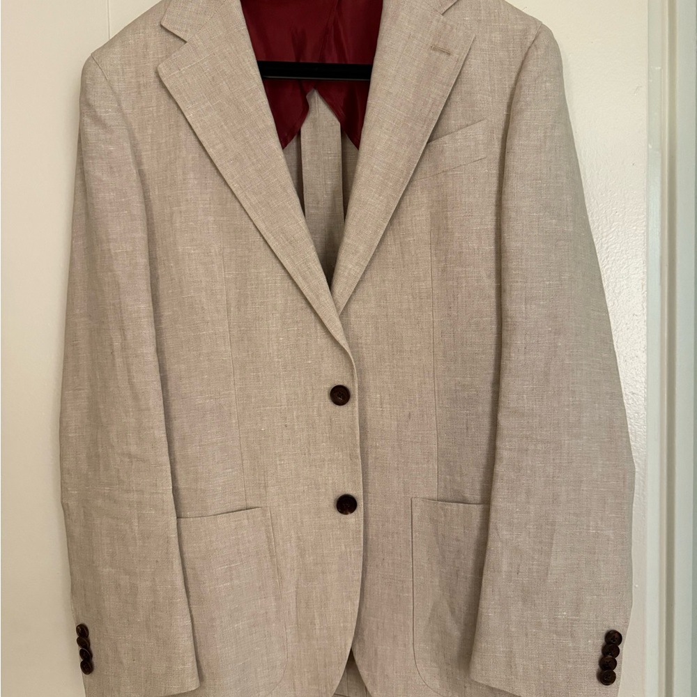 Spier Mackay Size 36 Regular Oatmeal Linen Blazer